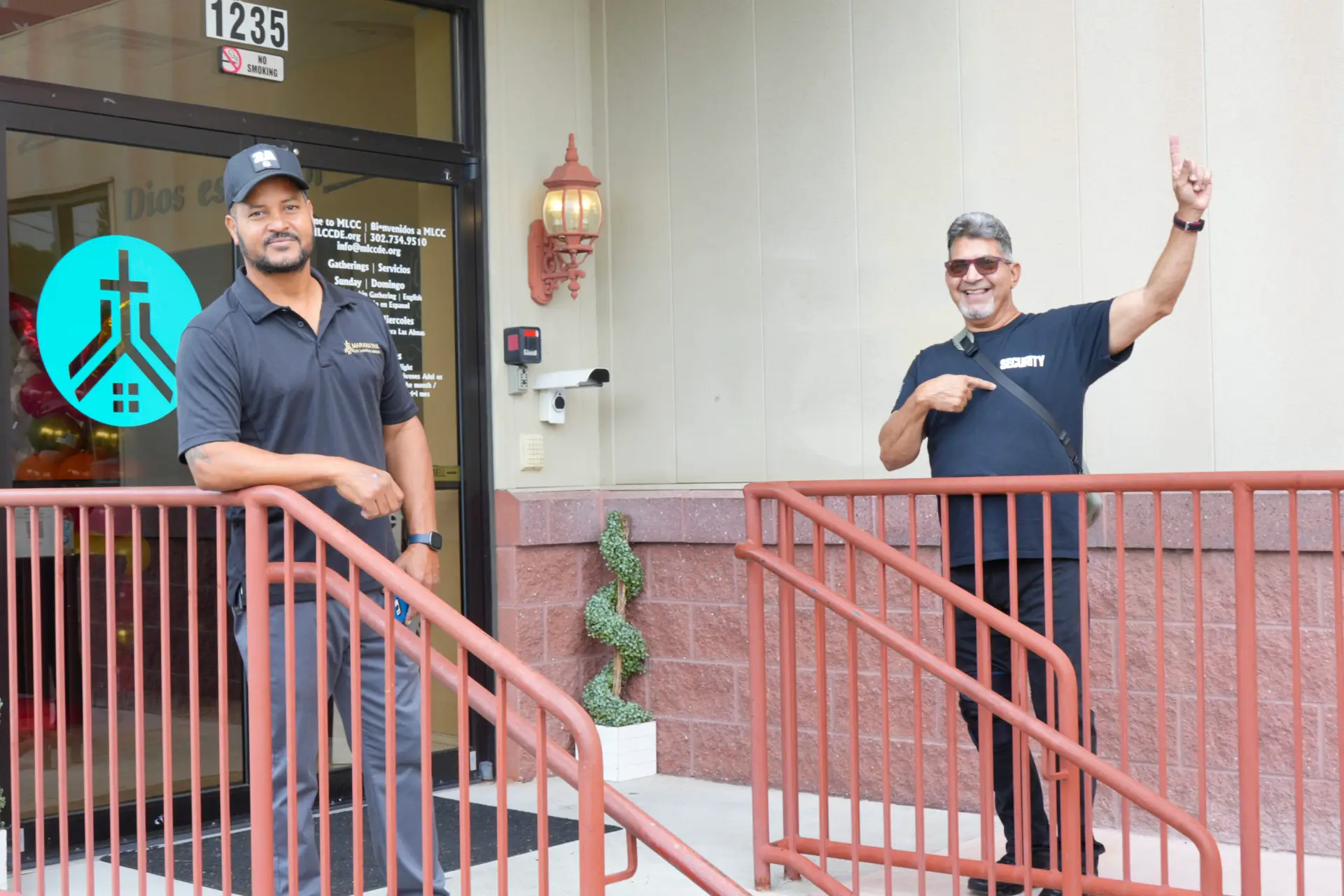 Host greeting visitor in the lobby